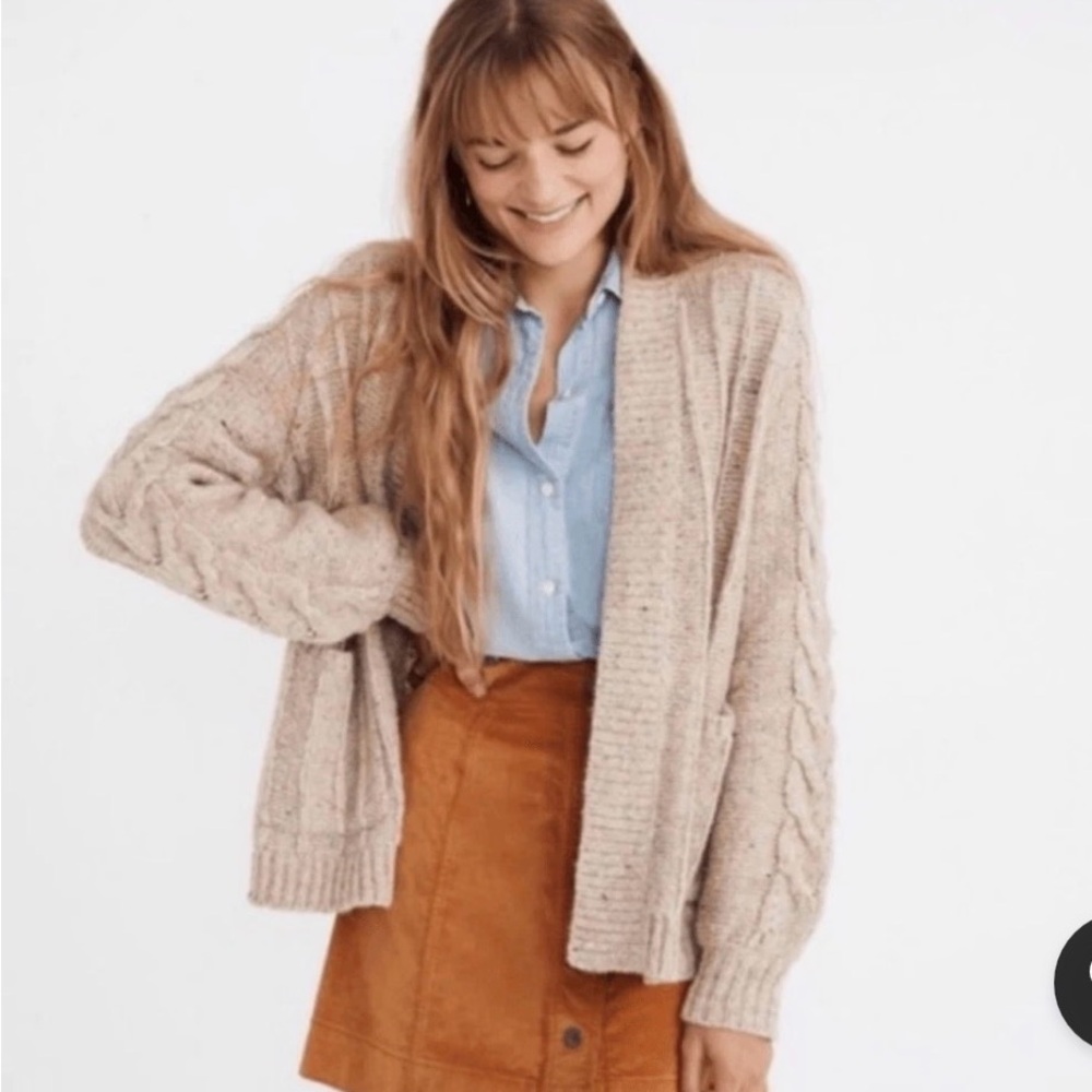 Madewell Marled Panelstitch Chunky Grandpa Open Front Cardigan Sweater